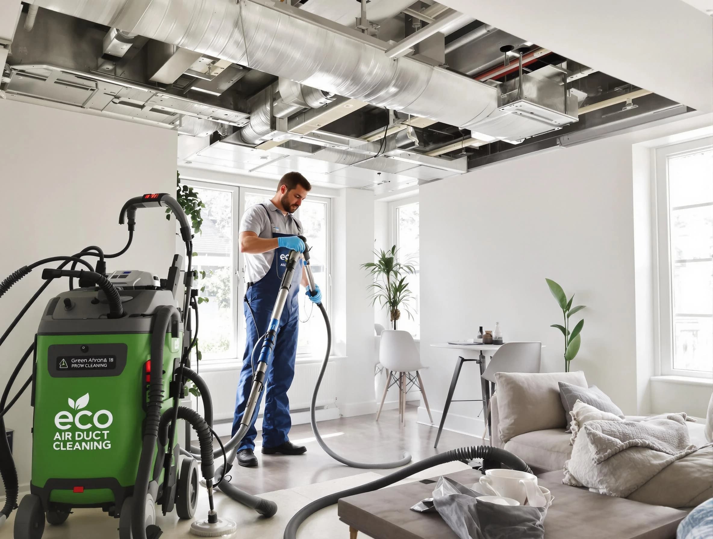Economy Air Duct Cleaning technician performing eco-friendly duct cleaning using sustainable methods in Economy