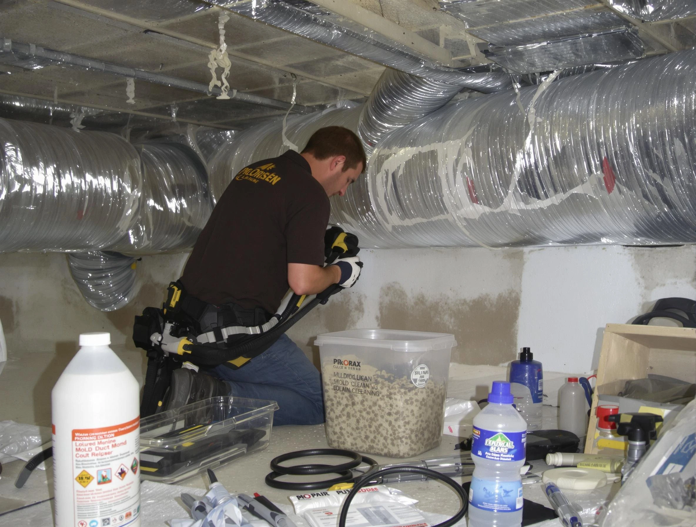 Economy Air Duct Cleaning specialist performing professional mold removal from air ducts in Economy