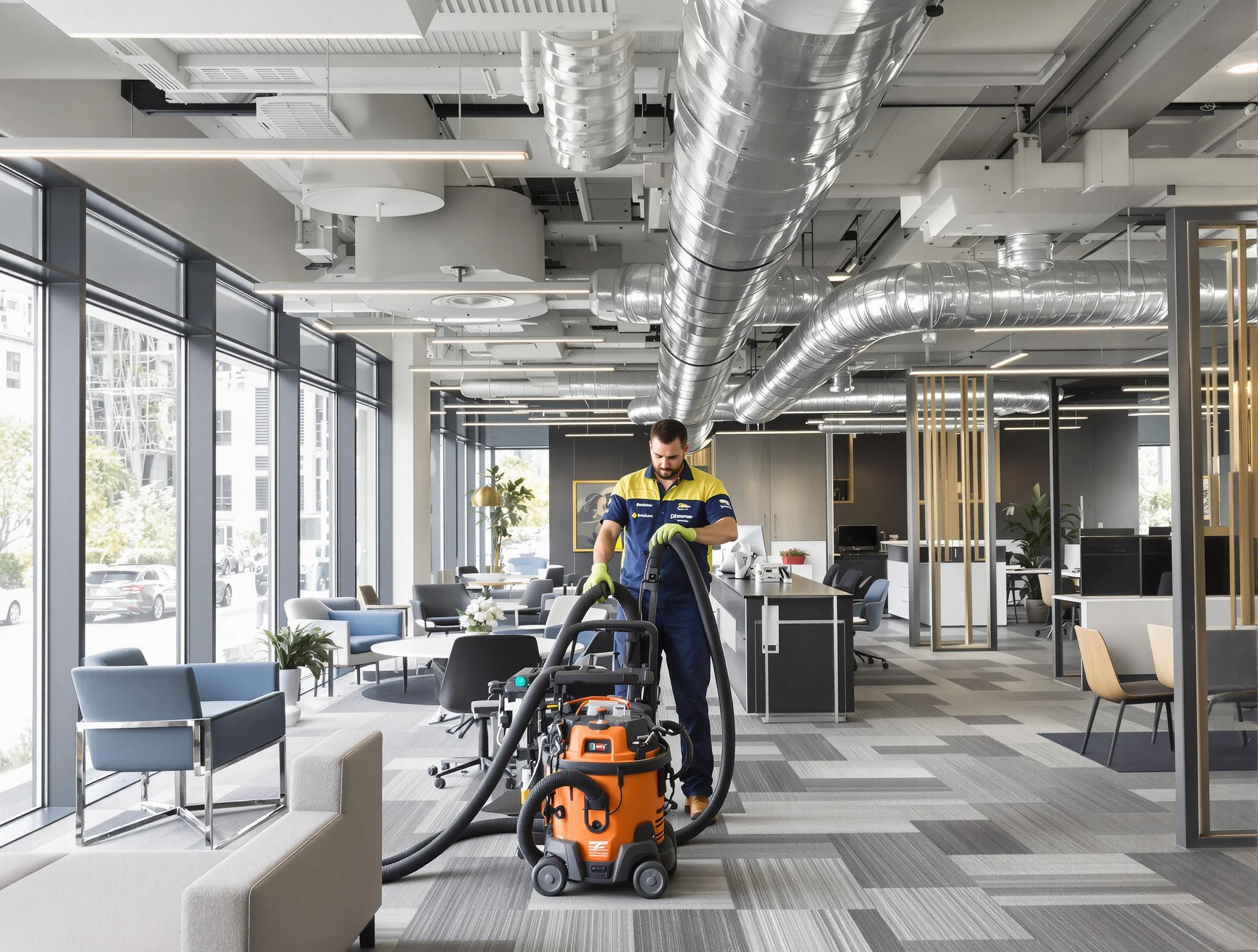 Economy Air Duct Cleaning team performing thorough commercial duct cleaning at a Economy business center